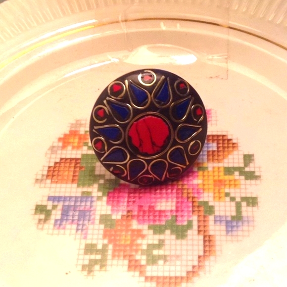 Tribal Polished Lapis Stone Statement Ring - Vintage - Picture 3 of 5